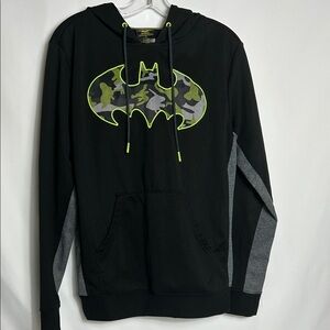 DC Comics Black Gray Camouflage Batman Hoodie Men’s Size Small Hero Sweatshirt